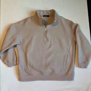 Trendy Queen Qtr-Zip Soft Fleece Sweatshirt Pockets oversized Beige Pullover, M